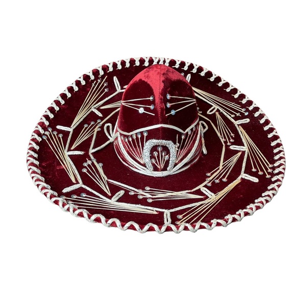 PIGALLE Mariachi Sombrero Maroon Velvet Silver Sequins Adult Large - Picture 2 of 14